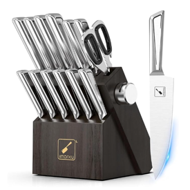 Knife Sets for Kitchen with Block imarku G14 Japanese Knife Set Stainless Steel Kitchen 14pcs, Built-in Sharpener, Sharp Knives with Non-slip Ergonomic Handle - Dishwasher Safe, Home Essential Gifts