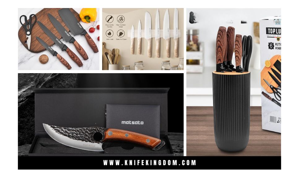 Display of various kitchen knives and tools, highlighting budget-friendly choices priced under $50 for culinary tasks.
