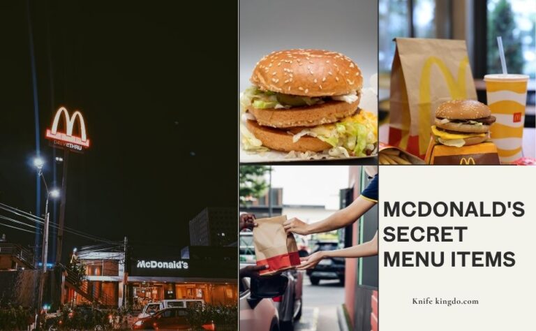 A collection of McDonald's secret menu items displayed on a table, showcasing unique burgers and drinks.